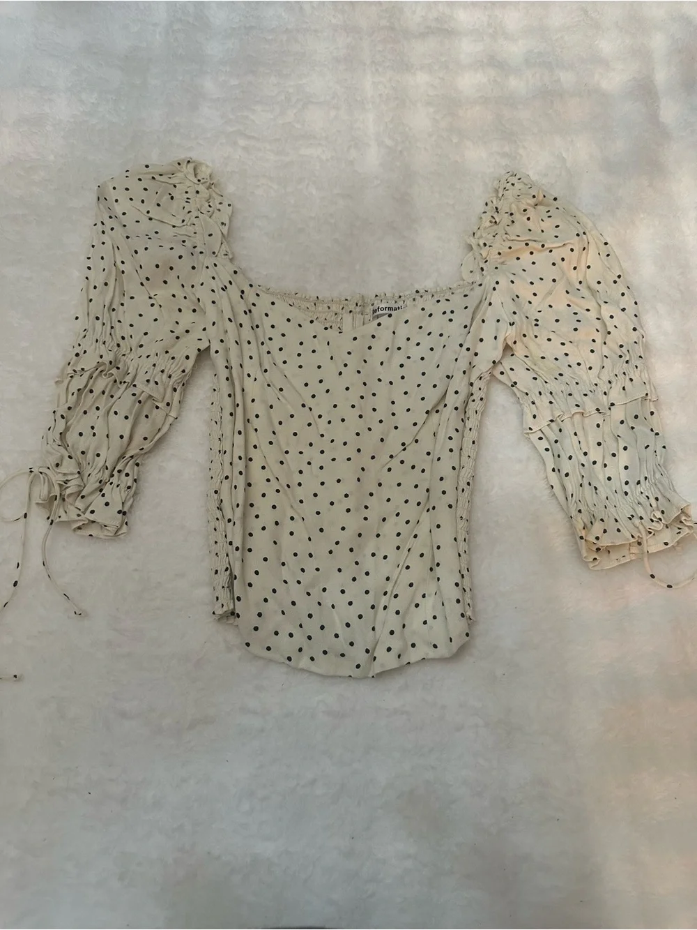 Reformation Nina Cream Nina Polka Dot Puff Sleeve Smocked Top 39249